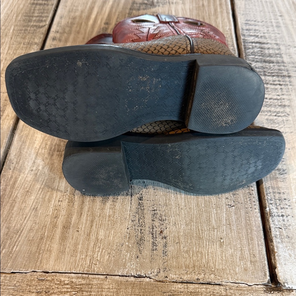 Kids Two-Tone Brown and Red Pull-On Western Boots - Picture 12 of 16